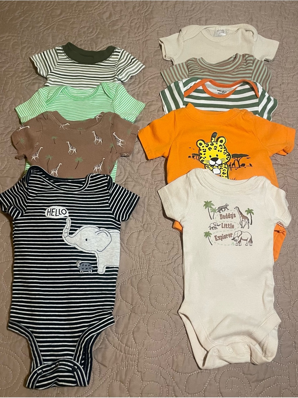 #88 Garanimals Gerber The Childrens Place 0-3M Cotton Safari Bodysuits 9 pc Lot